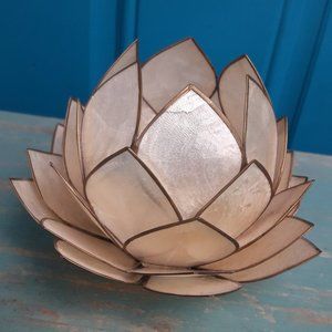 Lotus Flower Candle Holder Tea Light Mother Of Pear Shell Natural Metal